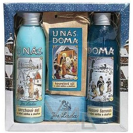 Bohemia Gifts Josef Lada Apple and Cinnamon hair shampoo 100 ml + shower gel 100 ml + salt in a bag 150 g, cosmetic set