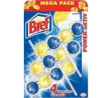 Bref Power Aktiv 4 Formula Lemon WC block for hygienic cleanliness and freshness of your toilet, colours water, Mega pack 3 x 50 g