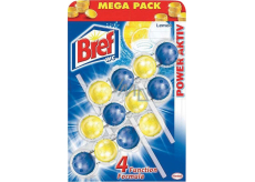 Bref Power Aktiv 4 Formula Lemon WC block for hygienic cleanliness and freshness of your toilet, colours water, Mega pack 3 x 50 g
