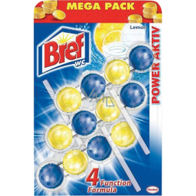 Bref Power Aktiv 4 Formula Lemon WC block for hygienic cleanliness and freshness of your toilet, colours water, Mega pack 3 x 50 g