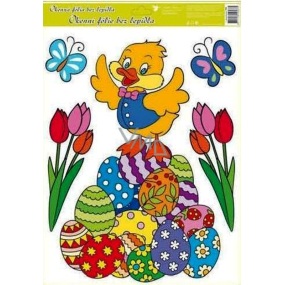 Window foil without glue Easter duck on a pile of Easter eggs 42 x 30 cm