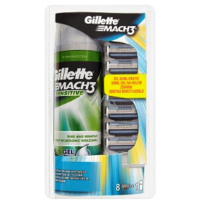 Gillette Mach3 spare head 8 pieces + Mach3 Sensitive shaving gel 200 ml, cosmetic set, for men