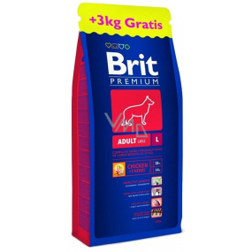 Brit Premium Adult L for adult dogs of large breeds 25-45 kg - 15 + 3 kg Complete premium food