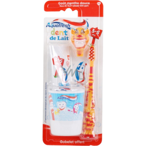 Aquafresh Dent de Lait toothpaste 50 ml + toothbrush + cup, orange set for children
