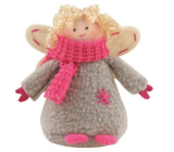 Gray angel with a pink scarf with curly hair standing 8 cm