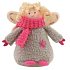 Gray angel with a pink scarf with curly hair standing 8 cm tall
