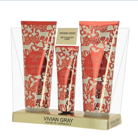 Vivian Gray Christmas Red body lotion 100 ml + shower gel 100 ml + hand cream 30 ml, cosmetic set