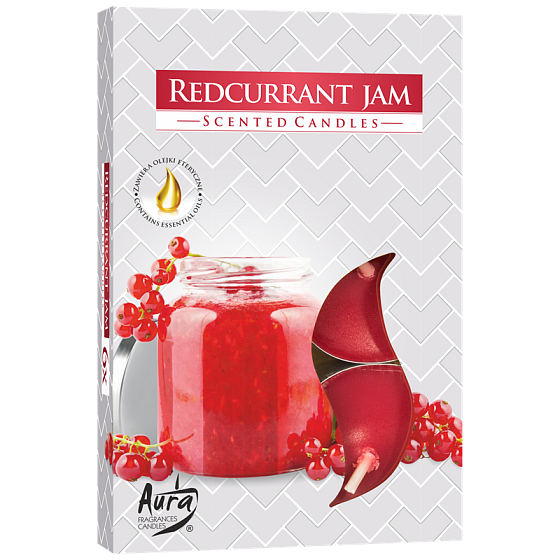 Bispol Aura Redcurrant Jam - Red currant scented tea candles 6 pieces