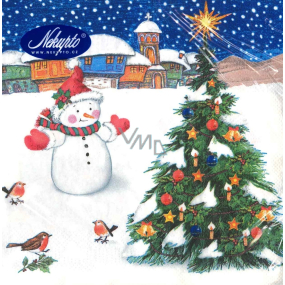 Nekupto Paper napkins 3 ply 33 x 33 cm 20 pieces White-blue with snowman and tree