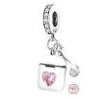 Sterling silver 925 Airpods headphones with pink heart, 2in1 pendant bracelet interests