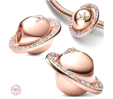 Charm Sterling Silver 925 Planet Saturn Sparkling Star with Ring, Bead for Space Bracelet