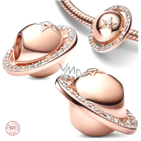 Charm Sterling Silver 925 Planet Saturn Sparkling Star with Ring, Bead for Space Bracelet