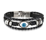 Leather multi-layer bracelet brown, blue eye symbol, adjustable size
