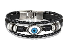 Leather multi-layer bracelet brown, blue eye symbol, adjustable size