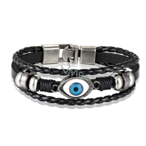 Leather multi-layer bracelet brown, blue eye symbol, adjustable size