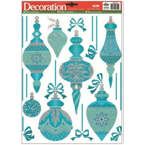 Window foil without glue flask turquoise with silver glitter 42 x 32 cm