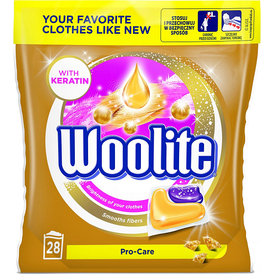 Woolite Pro-Care Keratin gel capsules for washing delicate laundry, softens and protects the fibers of 28 pieces