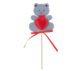 Felt teddy bear with heart 6.5 cm gray stick + skewers