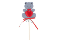 Felt Teddy Bear with Heart Grey Topper 6.5 cm + Skewer