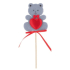 Felt Teddy Bear with Heart Grey Topper 6.5 cm + Skewer