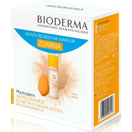 Bioderma Photoderm Nude Touch SPF 50 Tinted Fluid Light Shade 40 ml + Beauty Blender Makeup Sponge, Cosmetic Set