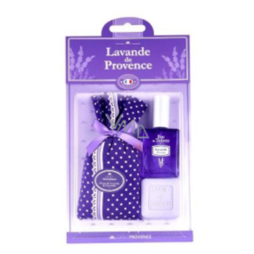 Esprit Provence Lavender bag with lavender polka dots + toilet soap 25 g + toilet water miniature 5 ml, gift set