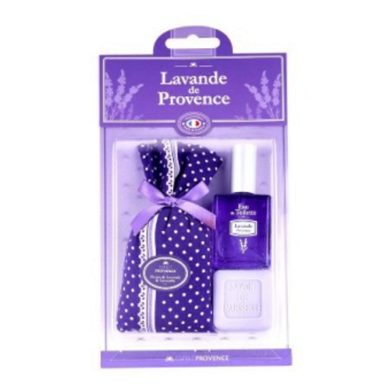 Esprit Provence Lavender Bag with Lavender Polka Dots + Toilet Soap 25 g + Miniature Toilet Water 5 ml, Gift Set