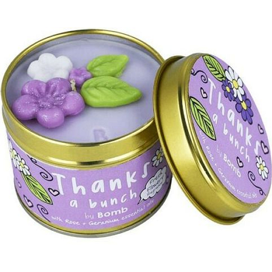 Bomb Cosmetics Thank You - Thanks A Bunch scented natural, handmade candle in a tin can burns up to 35 hours