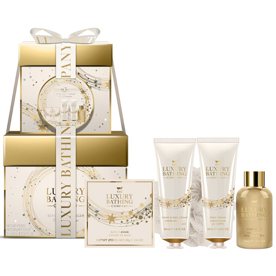 Grace Cole Bergamot, Ginger & Lemongrass shower gel 50 ml + hand and body cream 2 x 50 ml + bath pearls 80 g + bath sponge, cosmetic set for women