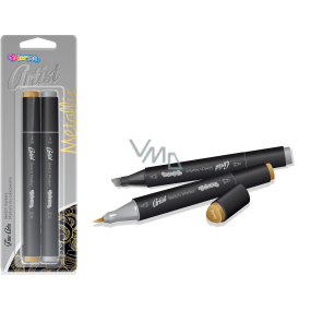 Colorino Artist sketch markers double-sided, triangular, fine and cut solid tip, 2 colours gold and silver