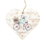 Bohemia Gifts Wooden decorative heart with print Rabbit on a wheel 12 cm