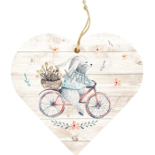 Bohemia Gifts Wooden decorative heart with print Rabbit on a wheel 12 cm