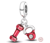 Sterling silver 925 Exercise weights - dumbbell and kettle 2in1, sport bracelet pendant