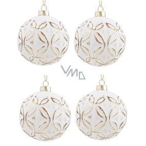 White glass flasks with gold ornaments 8 cm 4 pieces