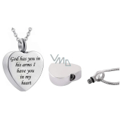 Commemorative urn pendant, Heart waterproof, Stainless steel 25 x 20 mm + chain 50 cm