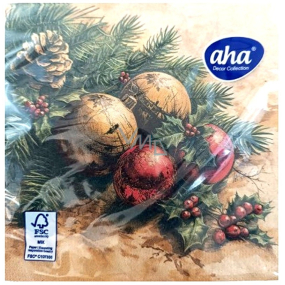 Aha Paper Napkins 3-ply 33 x 33 cm 20 pieces Golden and Red Baubles, Holly and Twig