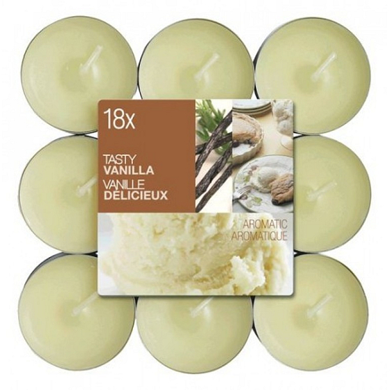 Bolsius Aromatic Tasty Vanilla - Vanilla scented tea candles 18 pieces, burning time 4 hours