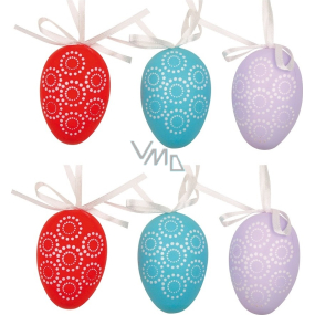 Plastic eggs for hanging red, blue, turquoise 6 cm 6 pieces in a bag