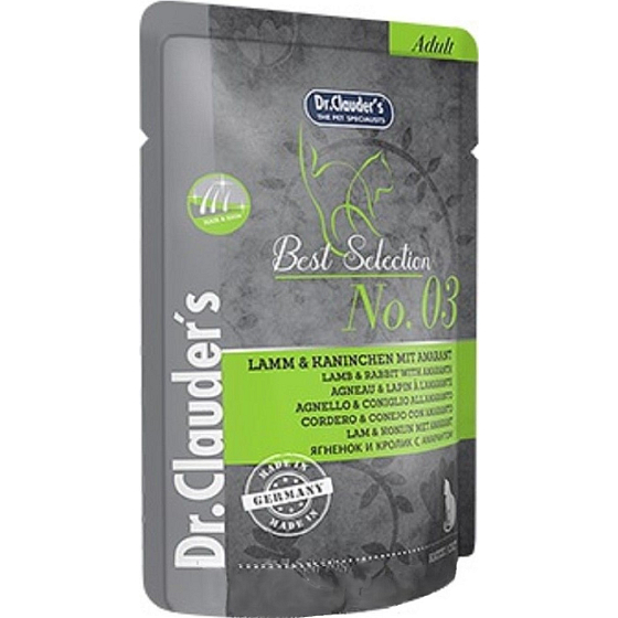 Dr. Clauders Best Selection No. 3 Lamb with rabbit and amaranth complete food with pieces of meat for cats pocket 85 g