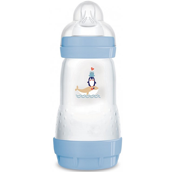 Mam Anti-Colic feeding bottle, silicone soft teat with medium flow 2+ months Blue 260 ml