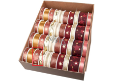 Ditipo Fabric Christmas ribbon with wire Red-copper with gold stars 3 m x 25 mm