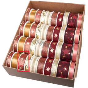 Ditipo Fabric Christmas ribbon with wire Red-copper with gold stars 3 m x 25 mm