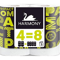 Harmony Compact 3-ply toilet paper 4=8, 4 rolls, 34 m roll