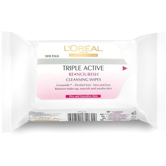 Loreal Paris Triple Active cleansing handkerchiefs dry and sensitive skin 25 pieces