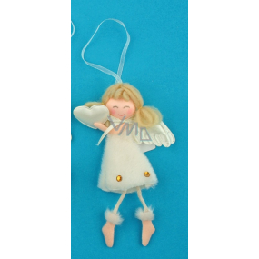Angel plush cream with legs 14 cm heart hanging