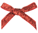 Velvet bow red narrow glittering 8 cm 12 pieces