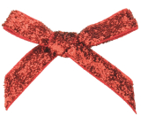 Narrow red glittery velvet bows 8 cm 12 pieces