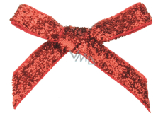 Velvet bow red narrow glittering 8 cm 12 pieces
