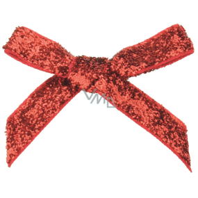 Narrow red glittery velvet bows 8 cm 12 pieces