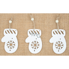Wooden hanging gloves white 6 cm 3 pieces